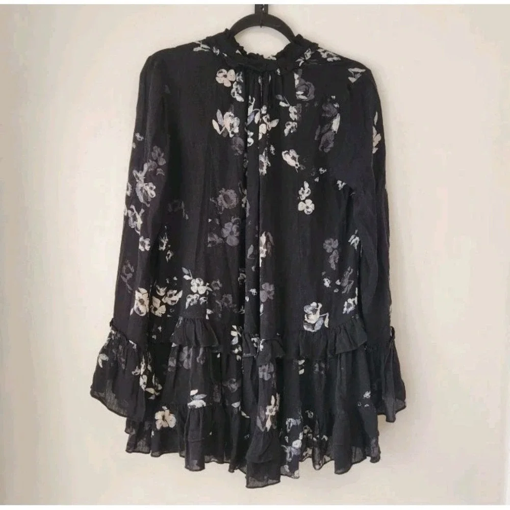 Free People Cloverfield Printed‎ Tunic Black Womens XS Floral